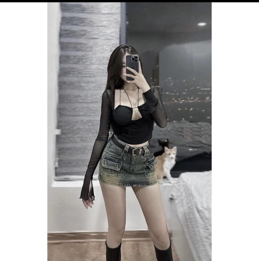 VÁY JEAN TÚI KIỂU DÁNG NGẮN SIZE S M L