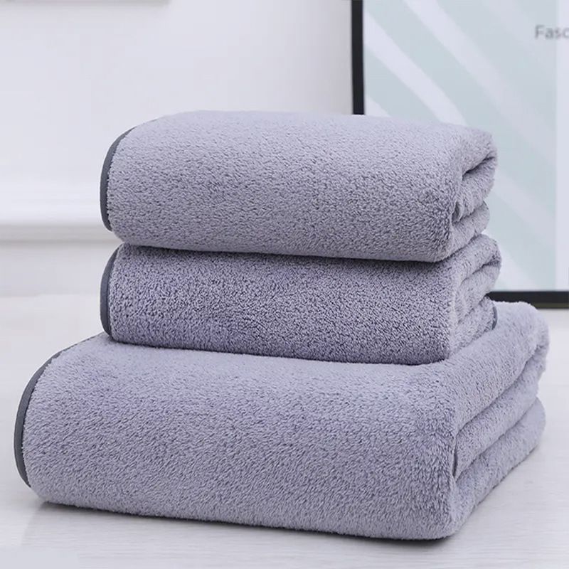 Bath towel Coral velvet material Thickened towel Super absorbent Big bath towel Bath towel and bathrobe towel set of three Towel bath towel set