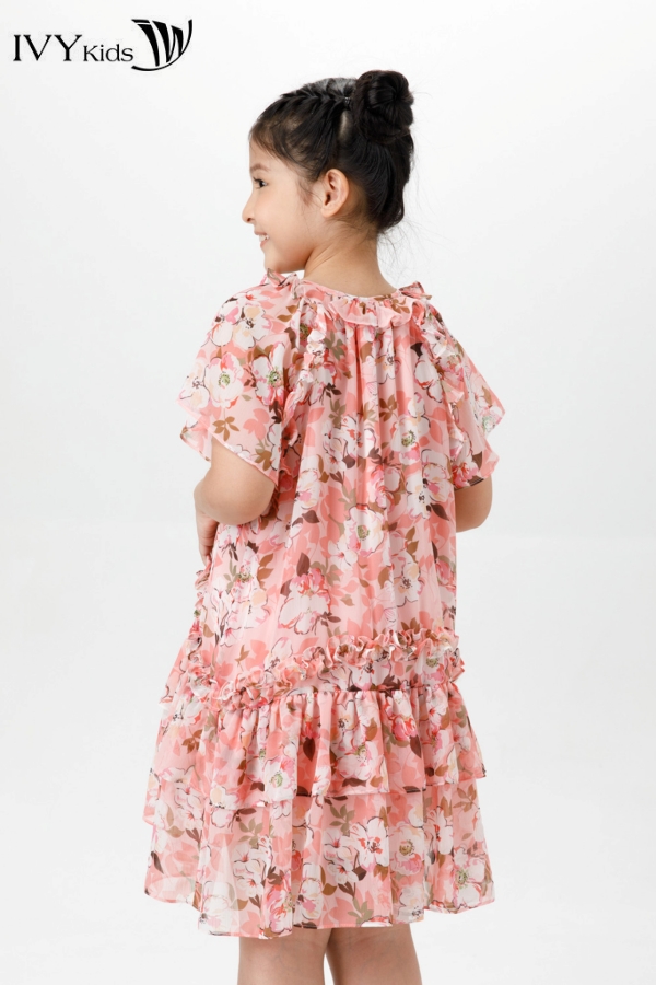Đầm lụa nhấn bèo bé gái IVY moda MS 48G1506