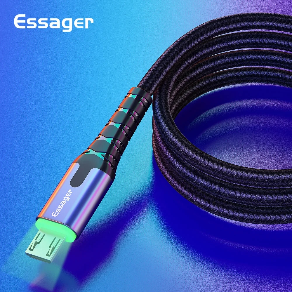 Essager Cáp Micro USB 2.4A sạc nhanh 3M MicroUSB cáp cho Huawei Xiaomi Dây dẫn điện thoại Android sạc cáp dữ liệu di động