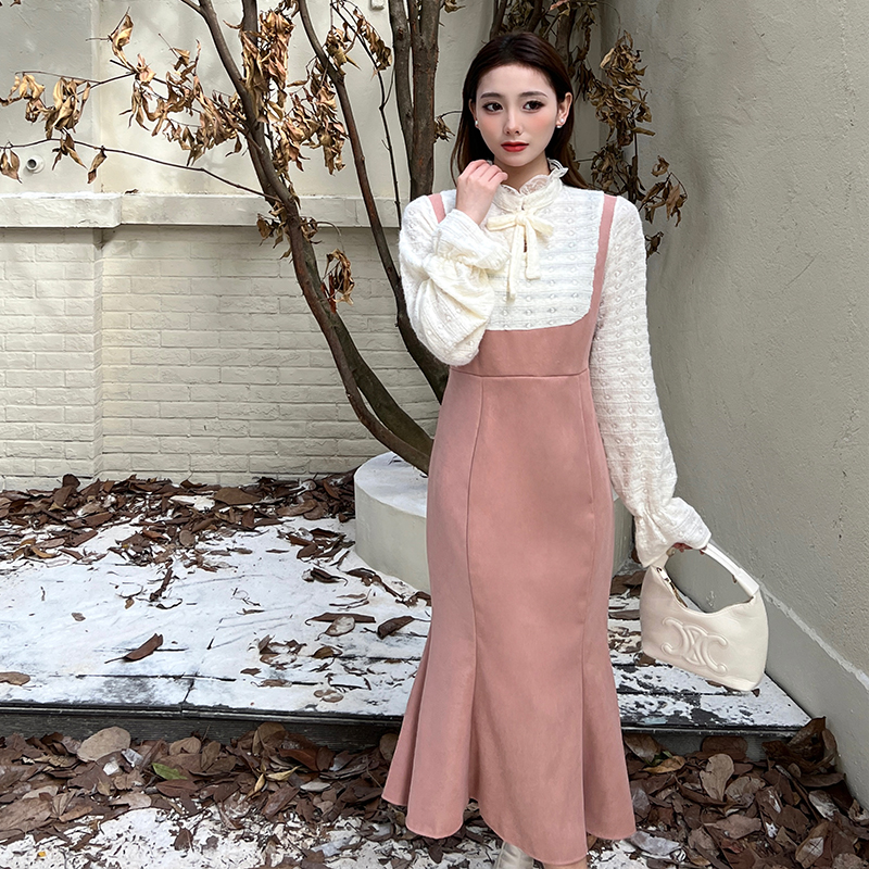 CHU MAN JIA Contrast color fake two piece knitted dress