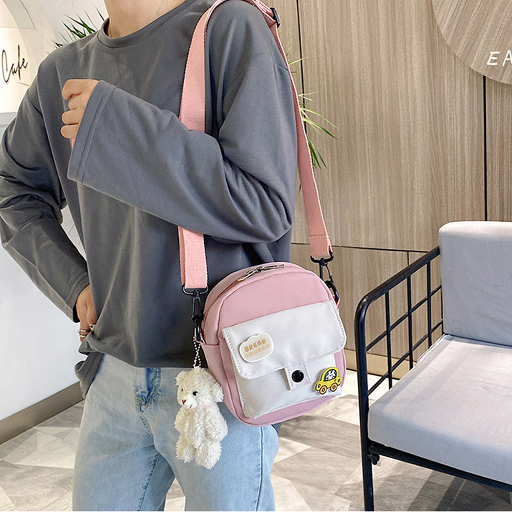 Túi Vải Canvas Đeo Chéo Mini Cho Nữ Cá Tính Kèm 2 Sticker Siêu Dễ Thương Thời Trang Phong Cách Hàn Quốc