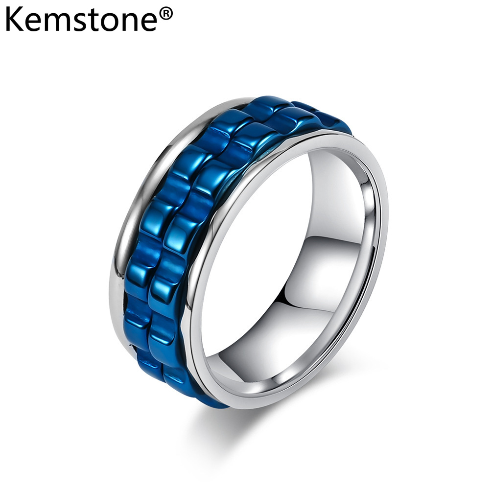 Kemstone Rotatable Gear Stainless Steel Relieve Anxiety Ring Multicolor Ring Gold Plated Men's Jewelry