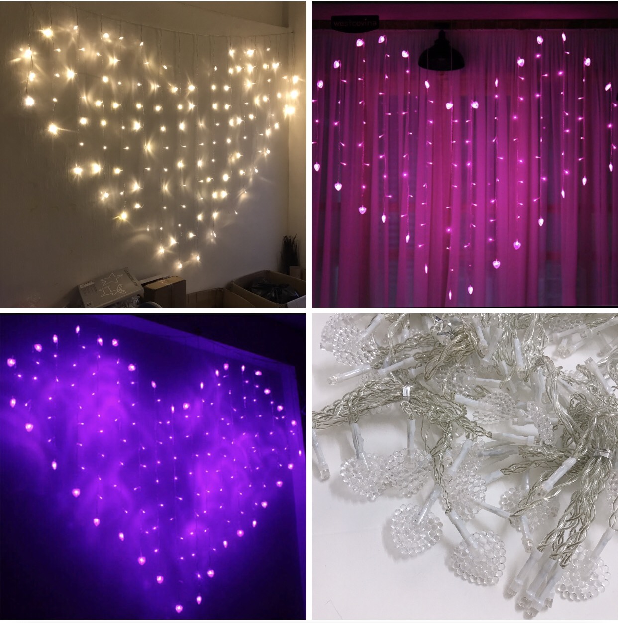 Đèn led mành rèm thả rũ tạo hình trái tim đẹp lung linh cổng USB / Pin trang trí decor phòng ngủ thêm phần độc đáo lãng mạn - Jupy Decor