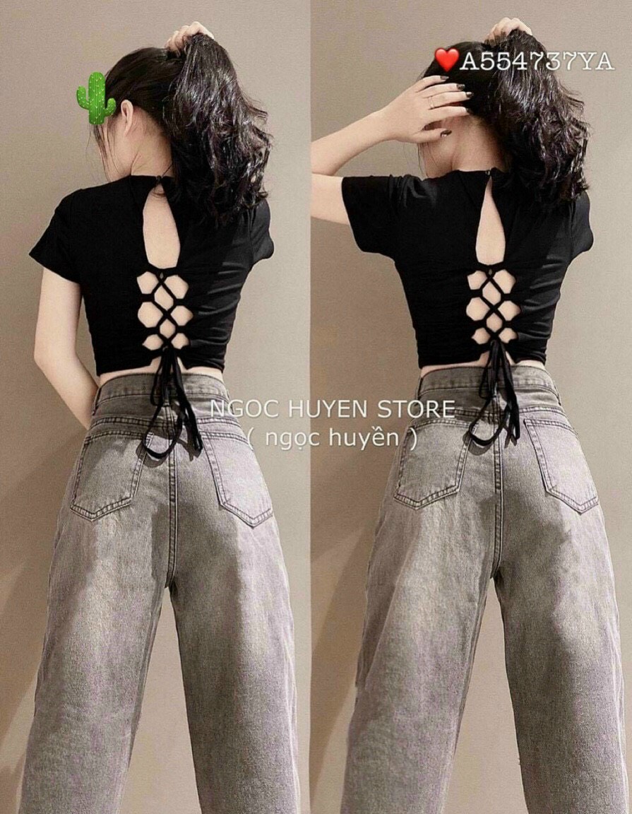 Áo hở lưng cổ cao cột dây sau lưng kèm mút ngực áo hai lớp