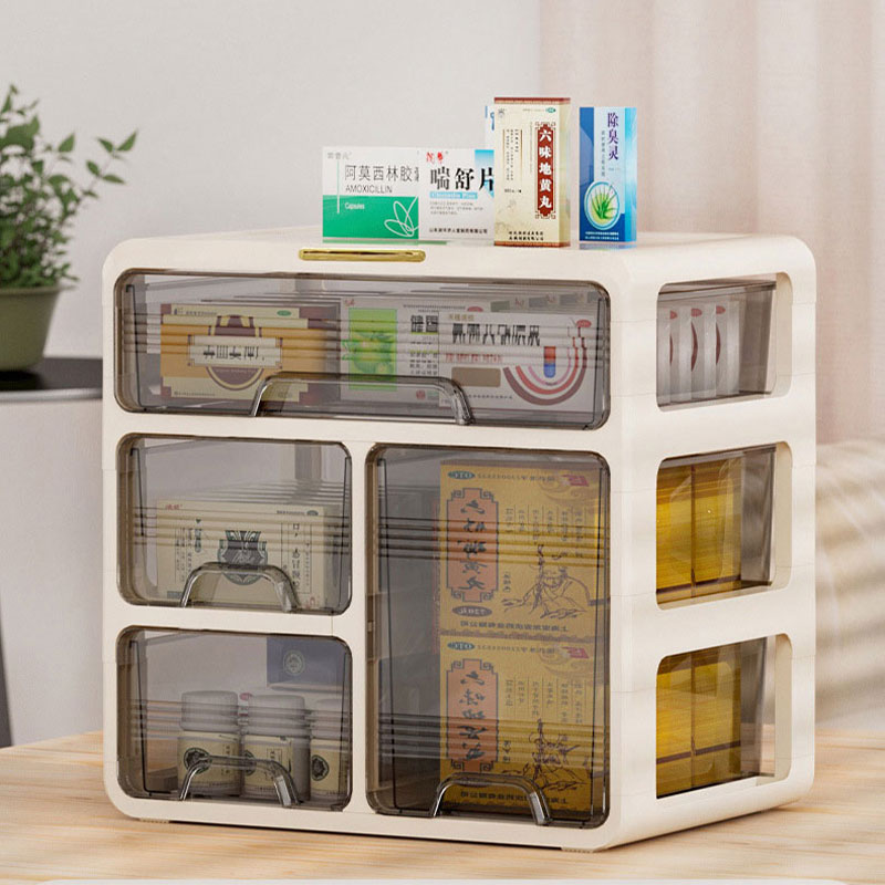 MUSHIQI [Miễn Phí Vận Chuyển]Trong suốt loại ngăn kéo Ống đựng thuốc dung tích lớn hộp lưu trữ máy tính để bàn nhà ký túc xá sinh viên thuốc nhiều lớp Hộp y tế