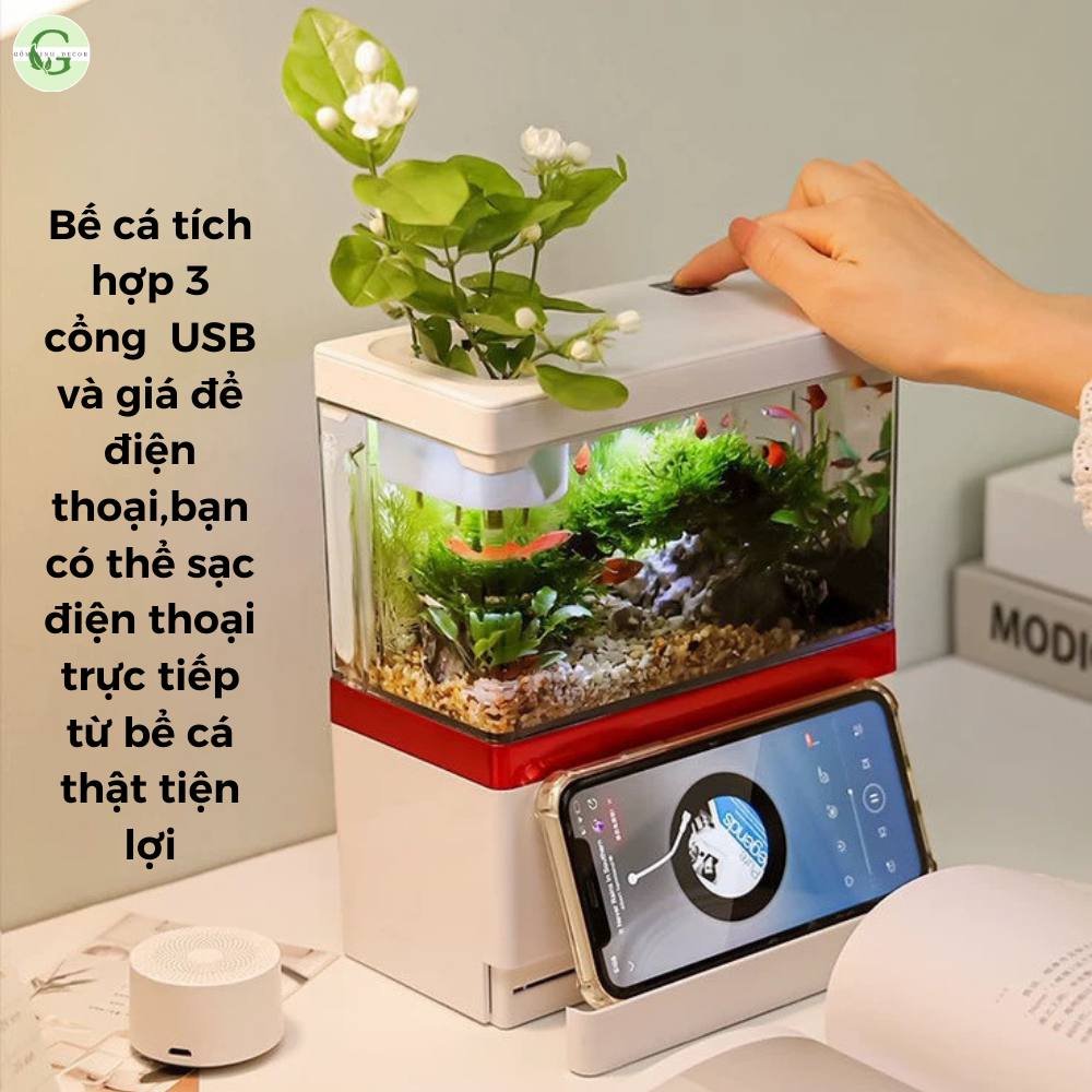 Bể Cá-[Bể cá+Đồng Hồ + Đèn Bàn + Sỏi, Cây Thủy Sinh]-Bể cá mini-Bể cá để bàn-hồ cá