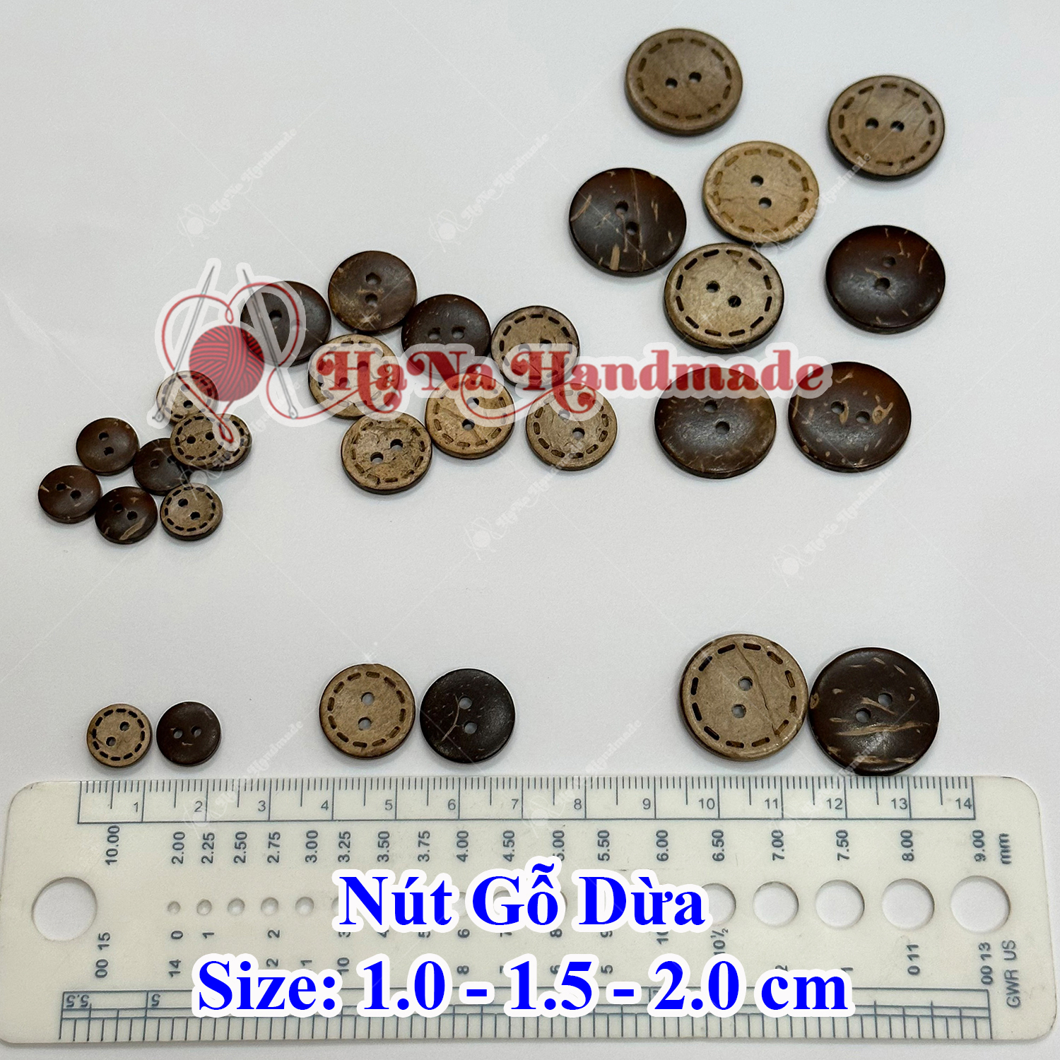Coconut Wood Buttons Set of 10 Pieces, Size 1cm -1.5Cm -2.0Cm