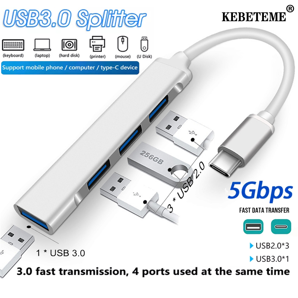 KEBETEME Bộ Chia Cổng USB C 3.0 3.1 Type C 4 Cổng Bộ Chuyển Đổi OTG USB 3.0 Cho Máy...