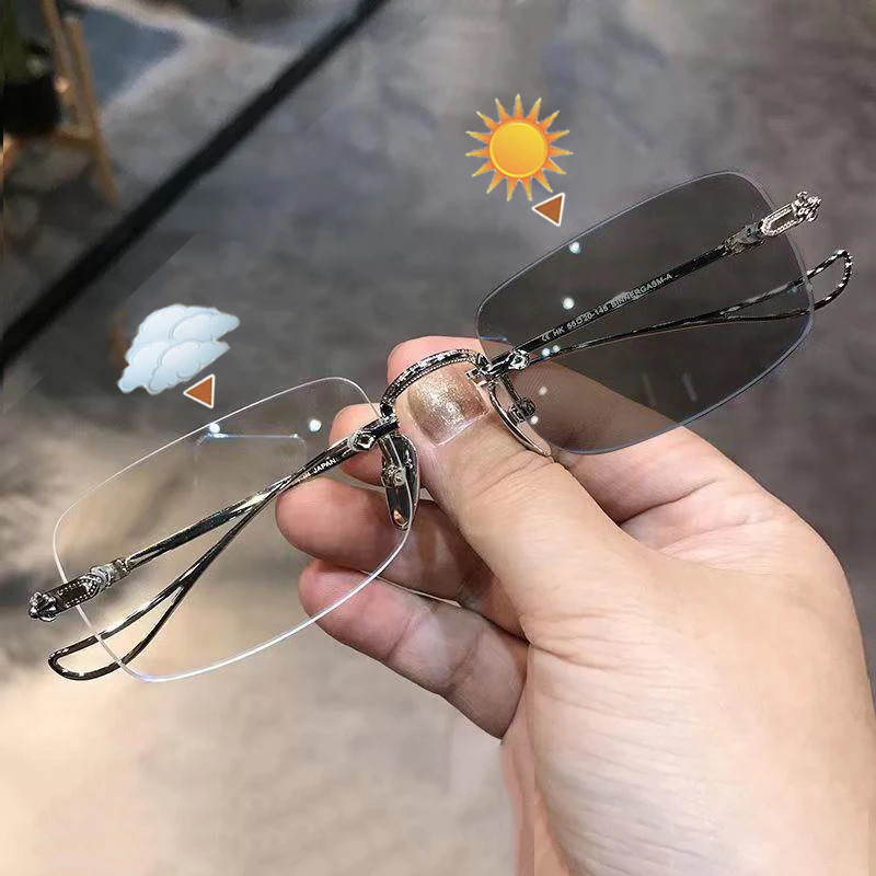 New Photochromic Anti Radiation Frameless Glasses For Women Men Rimless Transition Glasses Shades No Frame Eyeglass Computer Eyewear. 