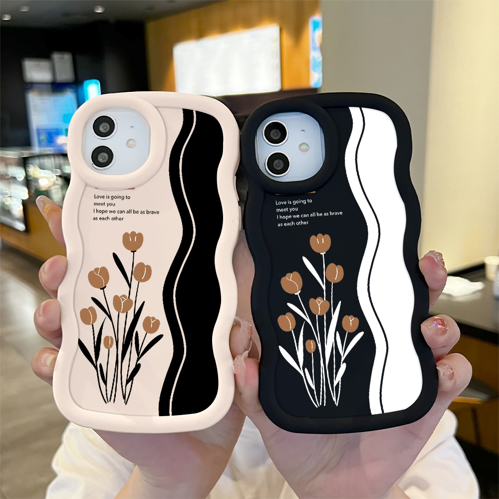 Jizetin for Redmi A3 A3x Back Cover Brown Tulip Macaron Bright Color Wavy Shape Soft Mobile Phone Cases. 