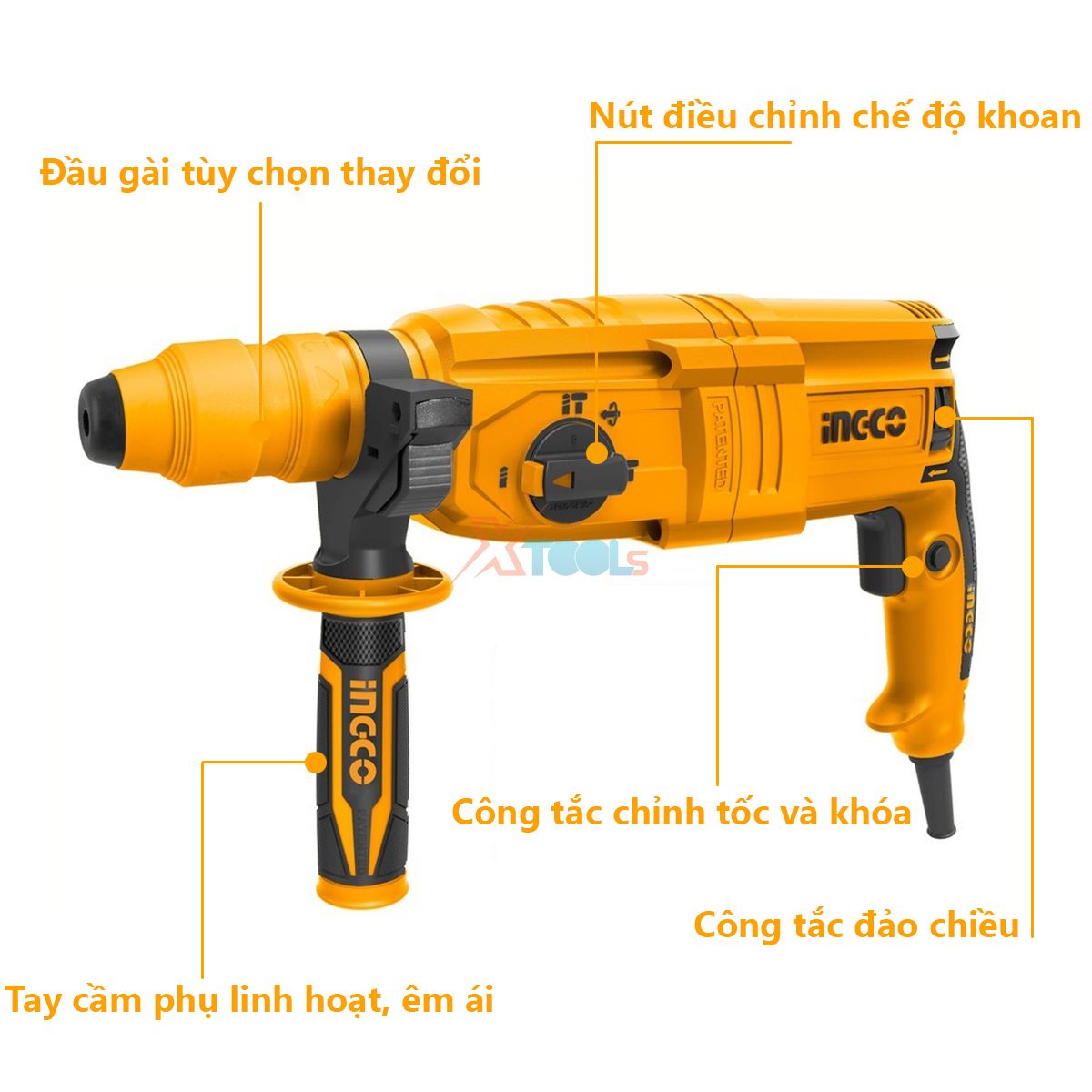 Hand drill 3 function ingco 650-900W electric 220V, machine drilling concrete, hammer drill, drill multi-function, enclosed head drill tuck SDS for native rgh9028-2-product genuine [xsafe] [XTools]