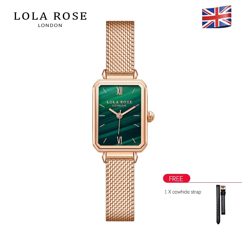 Đồng hồ nữ dây kim loại Lola Rose mặt vuông 22x27mm đá bảo thạch malachite thumbnail