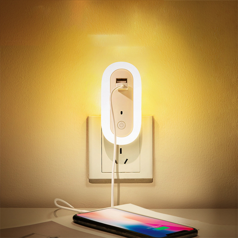 Elliptical remote control night light USB conversion socket light creative smart home LED plug-in simple small desk lamp