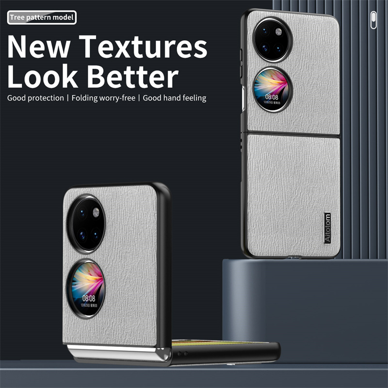 For Huawei Mate X5 X3 X2 P50 Pocket 2 Phone Case, Business High-end Tree Grain Leather Texture Silicone Cover.