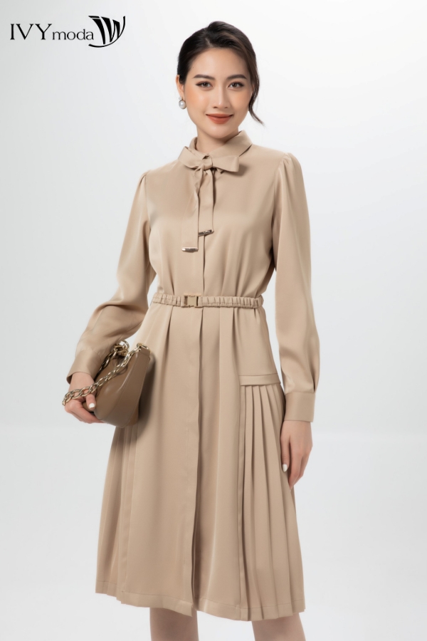Đầm sơ mi phối (không kèm đai) IVY moda MS 48B9090