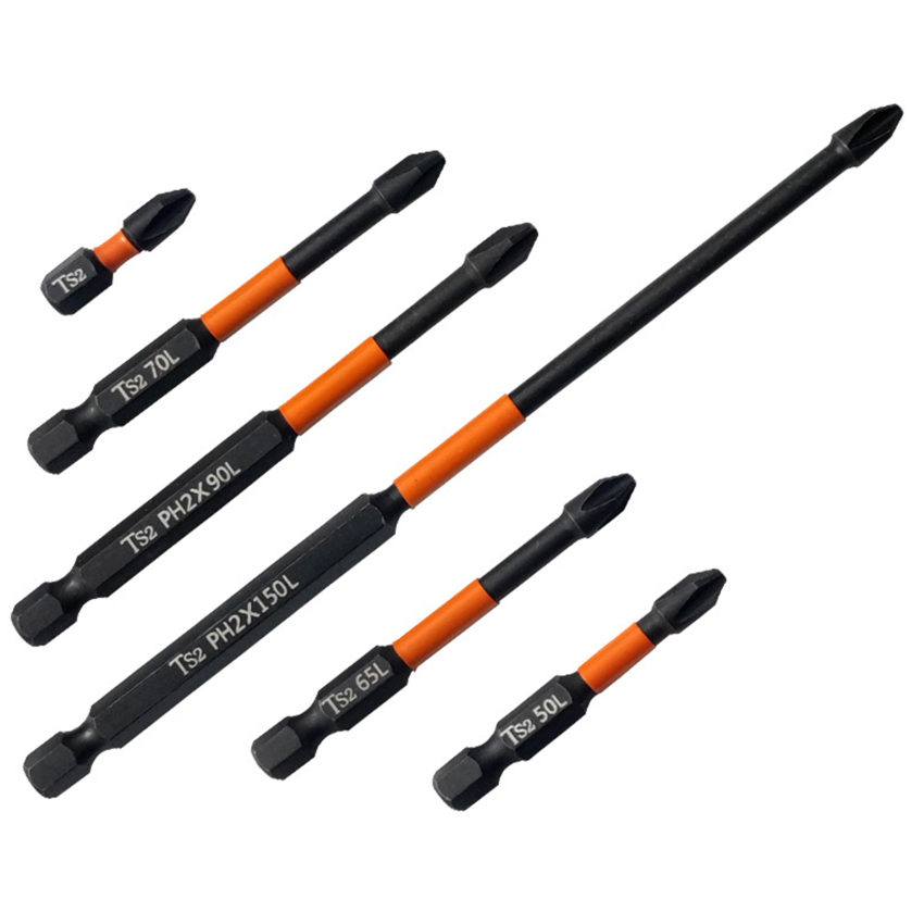 Non-slip impact batch head strong ma-gnetic cross high torque hardness screw 25/50/65/70/90/150mm waterproof ph2 screwdriver bits set