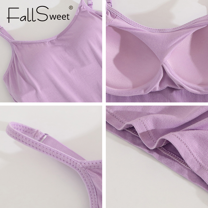 FallSweet 2 in 1 Camisole With Built-In Bra Modal Thin Strap Padded Camisole  Tops Integrated Fixed Cup with Chest Pad Slim Back Design Women Padded Bra