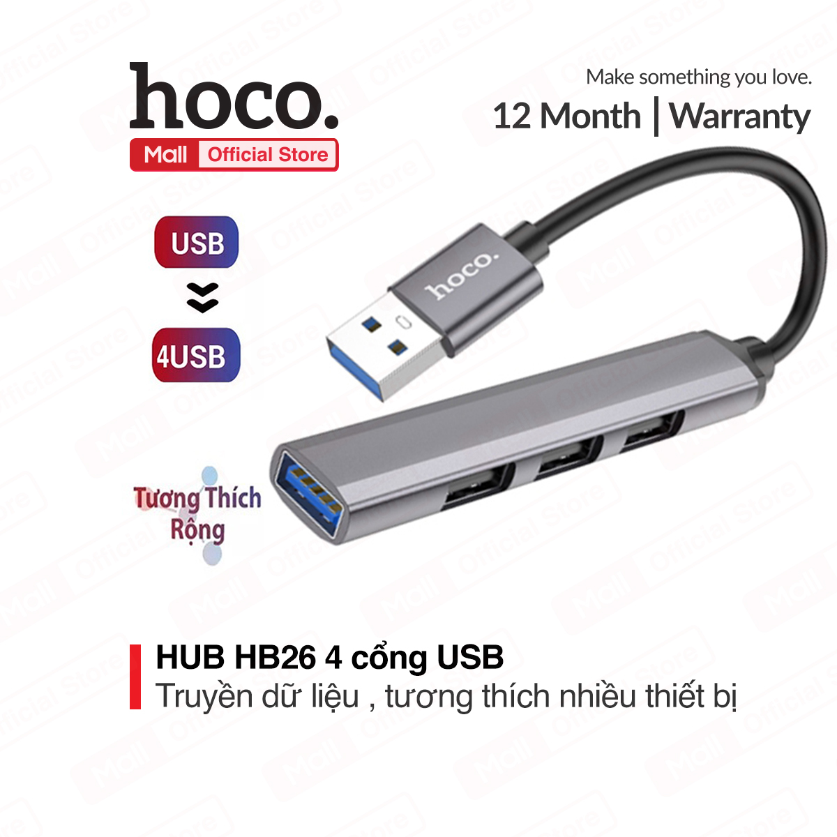 Hub chuyển đổi 4in1 hoco hb26 usb sang 4 cổng usb truyền dữ liệu tương thích windows/linux/mac os