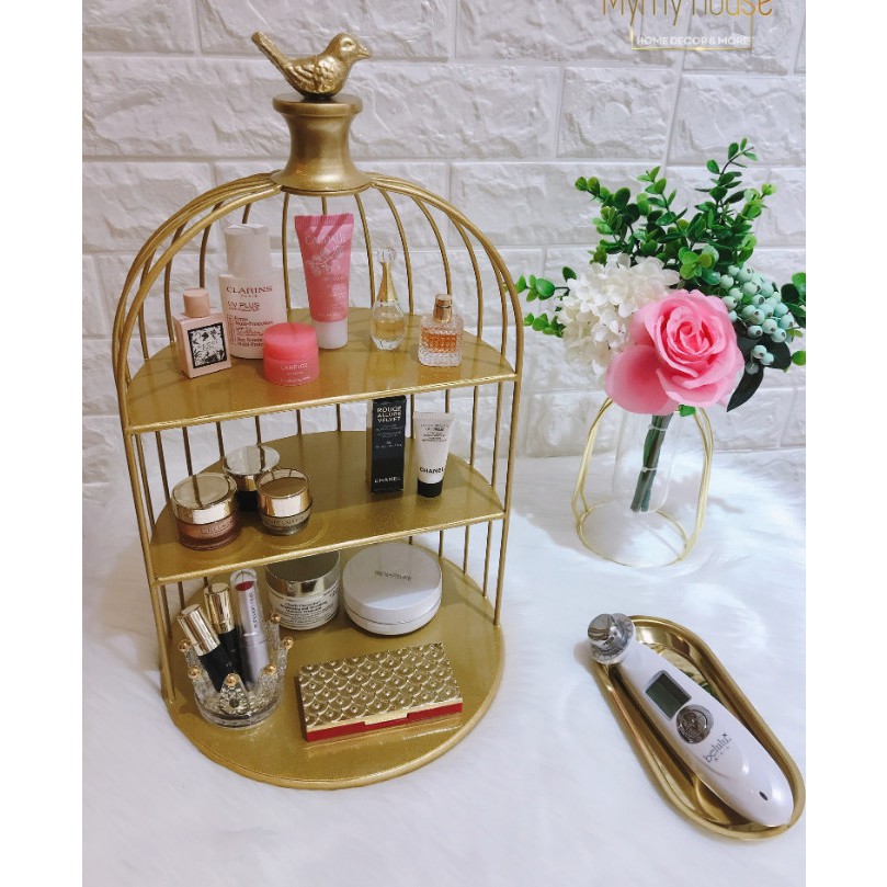 Kệ đựng mỹ phầm 3 tầng lồng chim -kệ mỹ phẩm lồng chim 3 tầng/ kệ mỹ phẩm - kệ đựng mỹ phẩm lồng chim 3 tầng để bànkệ đựng mỹ phẩm lồng chim 3 tầng để bàn