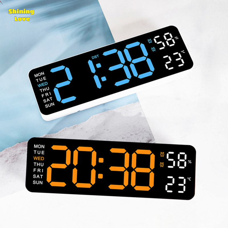 ShiningLove Digital Clock LED Electronic Alarm Clock, Date, Time, Week, Temperature, And Humidity Display, Modern Desk And Wall Clock, For Bedroom, Living Room And Office