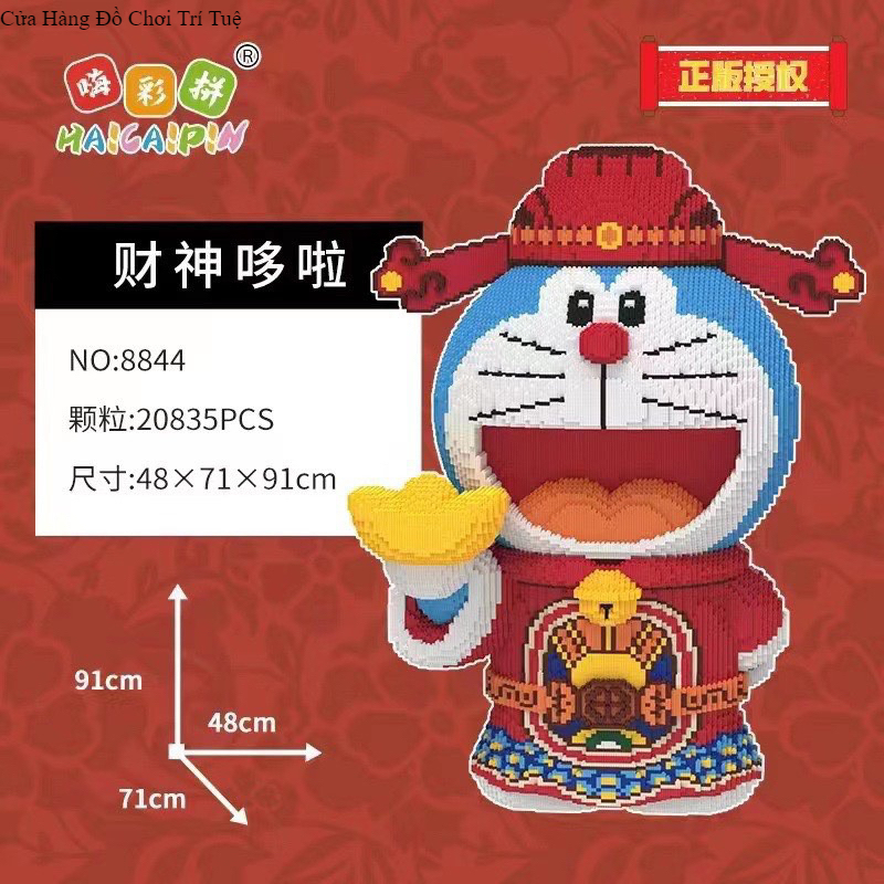 Mô hình lắp ráp Doremon thần tài 68cm 91cm, Đồ chơi xếp hình Lego Doraemon cỡ lớn