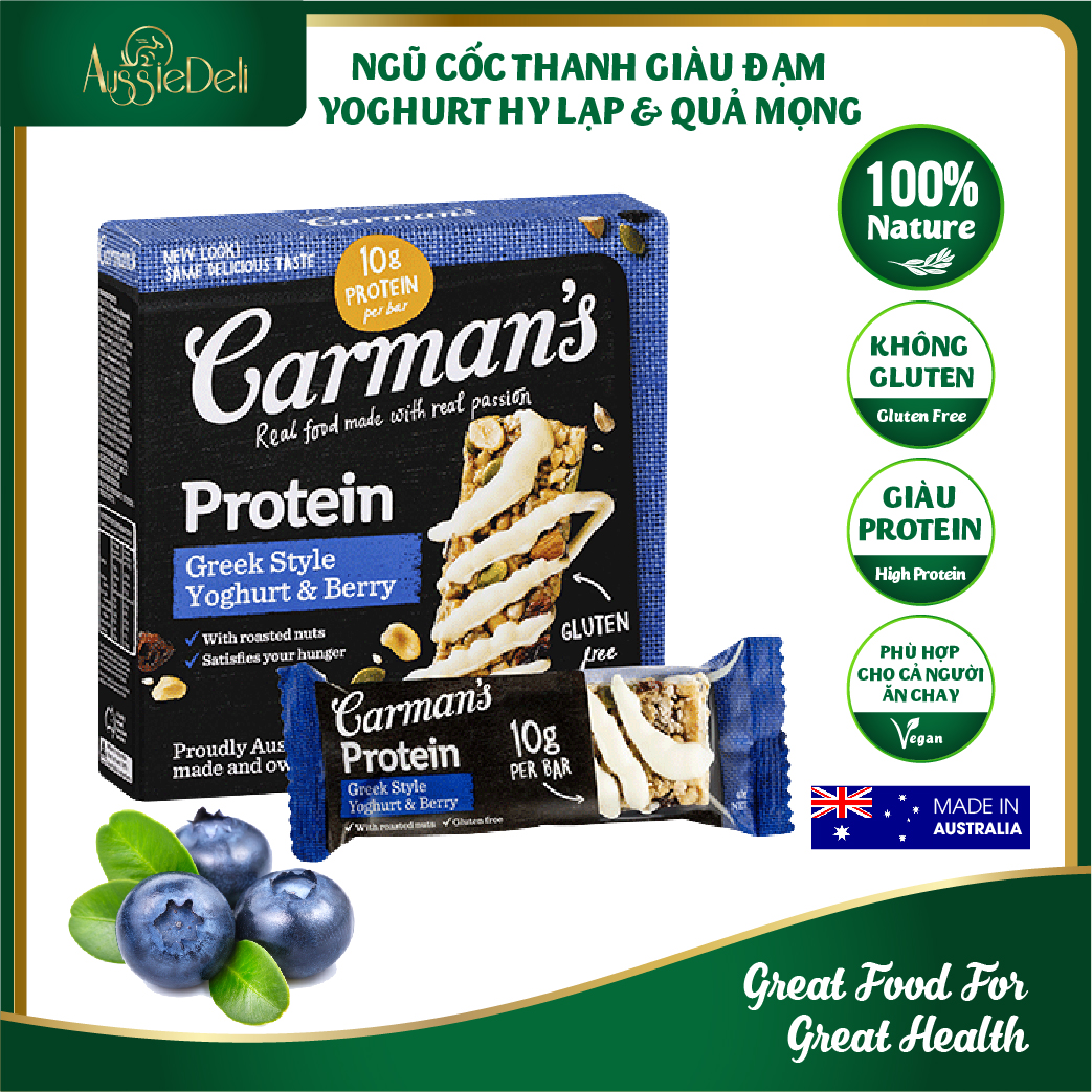 Hộp 200gr - Thanh Protein Vị Sữa Chua Hy Lạp & Quả Mọng - CARMAN'S - Nhập Khẩu Từ Úc
