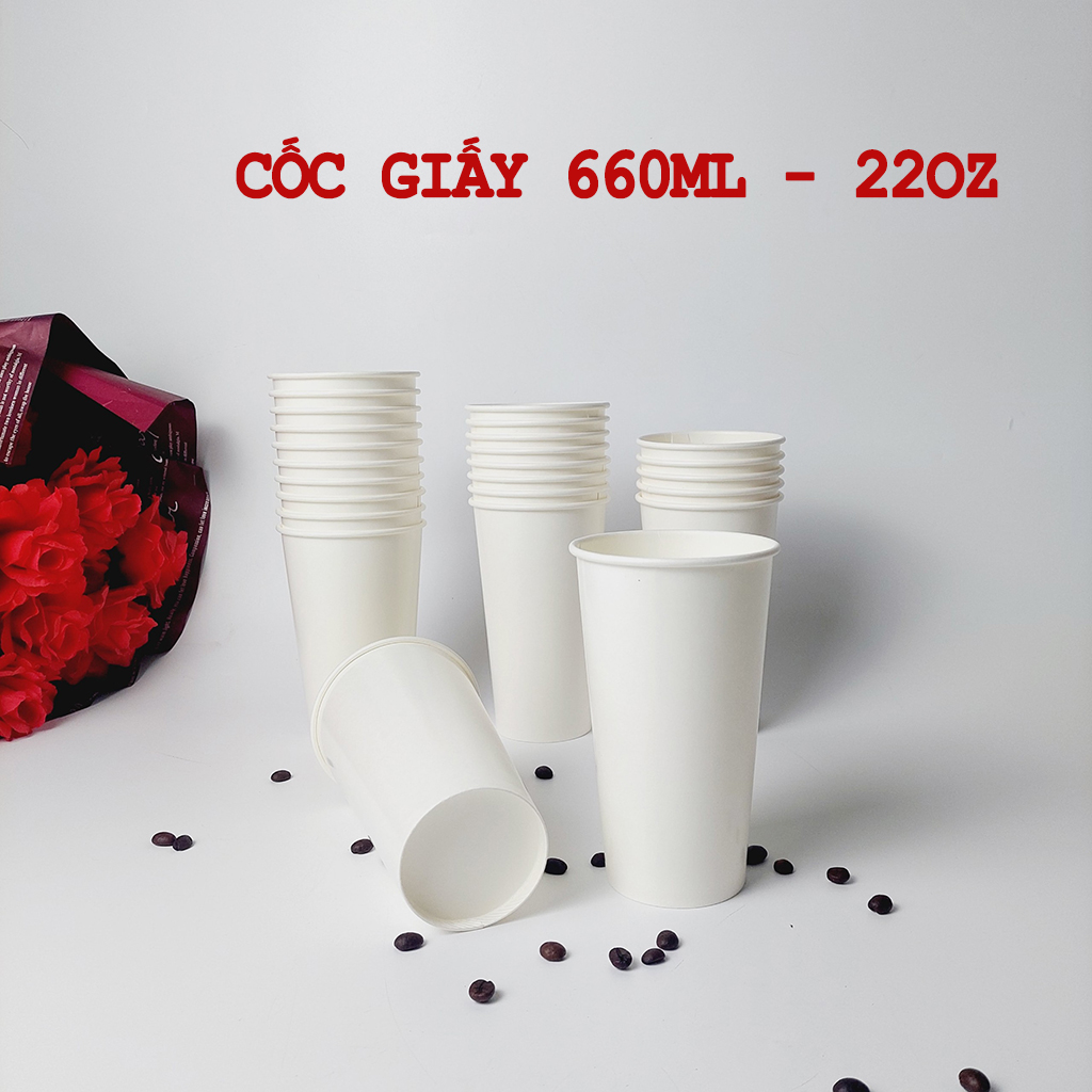 Set 50 ly giấy cốc giấy 660ml - 22oz trắng trơn siêu đẹp