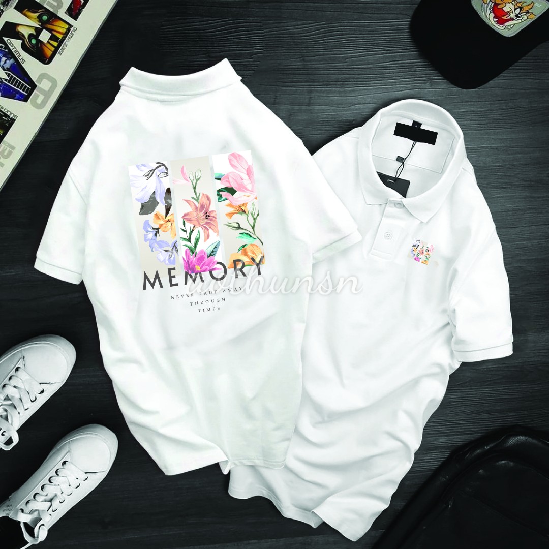 Áo thun cổ trụ cổ bâu Memory hoa