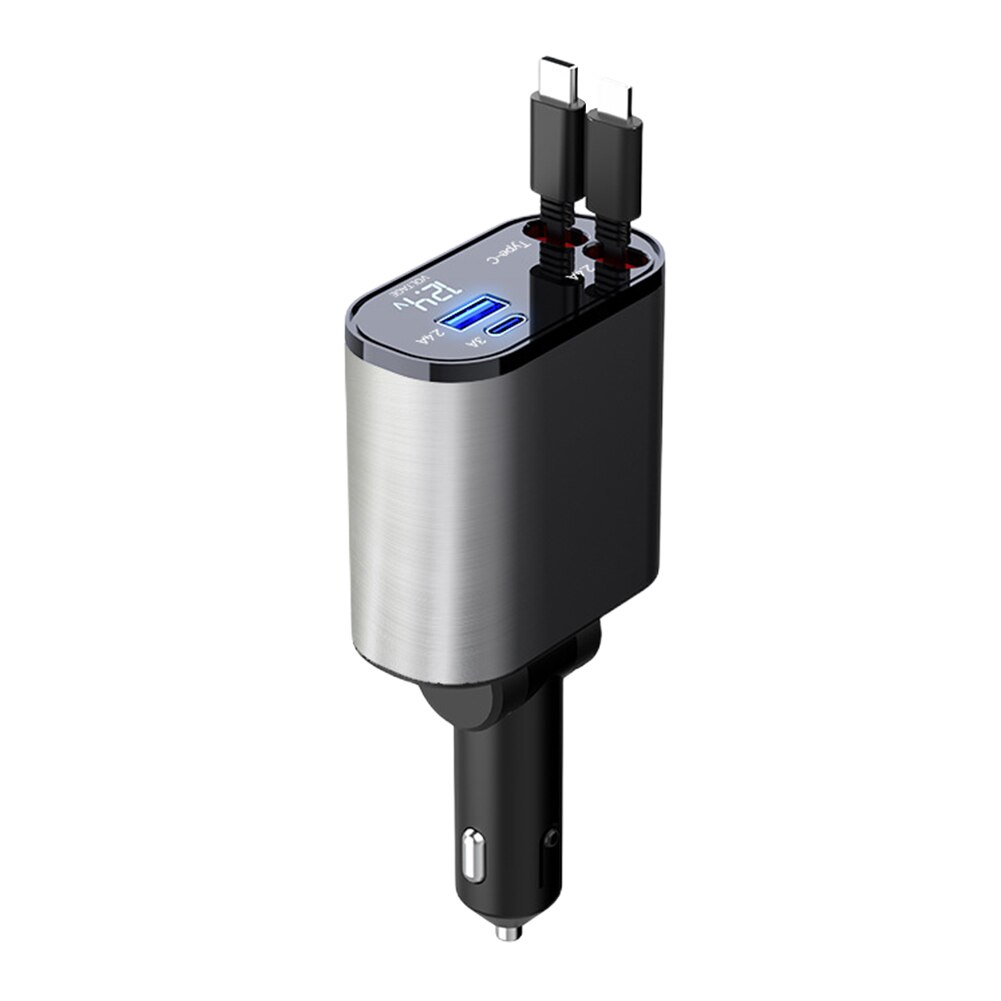 Car Fast R Type-C Output Dual USB Stretchable Line Inter Adjustable Direction Digital Display Flexible Retractable