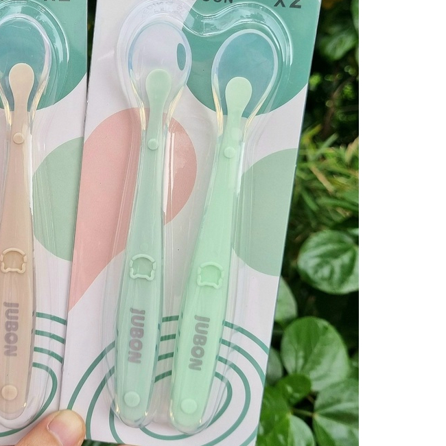 Thìa silicon ăn dặm jubon set 2 cái cao cấp trong suốt mềm mại cho bé sơ sinh