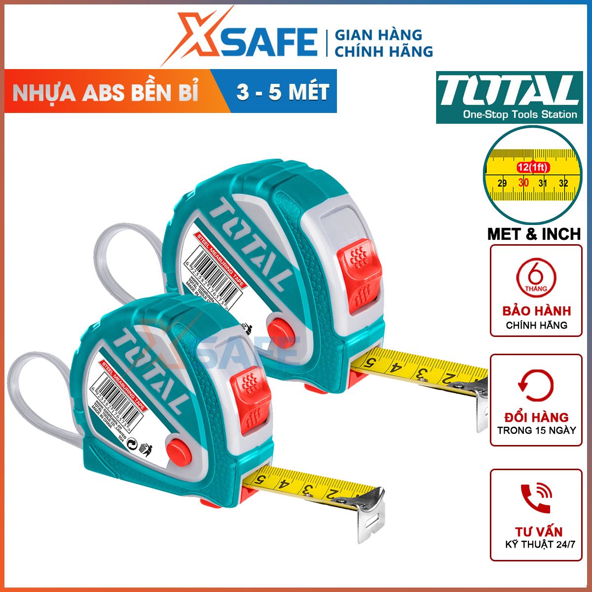 Roll ruler steel total TMT126051 integrated metal buckle. Thuớc with length: 5m-breadth leaf size: 19mm always feels comfortable for users, with leaves Design roll in box