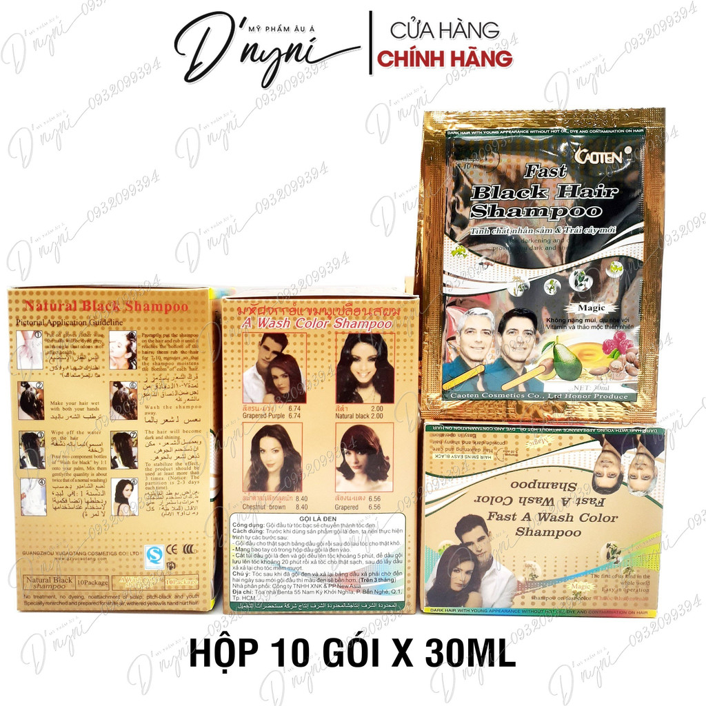 (HỘP 10 GÓI) Dầu Gội Nhuộm Đen Tóc CAOTEN 30ml Gội Là Đen
