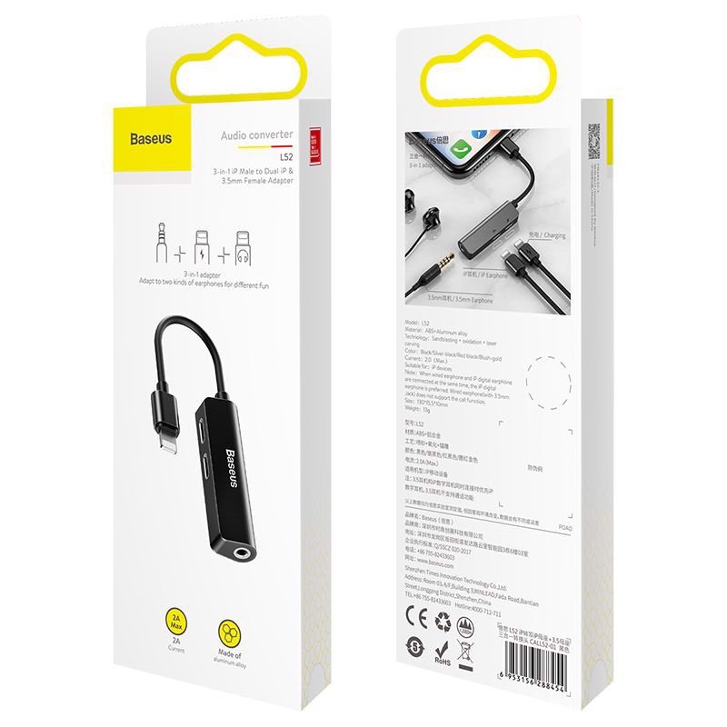 Bộ chia cổng Lightning 1 thành 2 và Jack 3.5mm cho IP ipad - Baseus L52 - KOI TECH