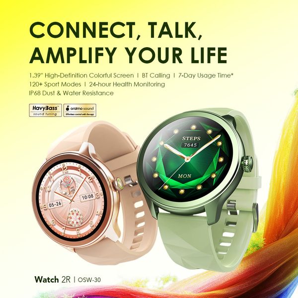 Oraimo Watch 2R Smart Watch OSW-30 Gold / Olive with 1.39 Inch TFT Display and Bluetooth Calling Functionality