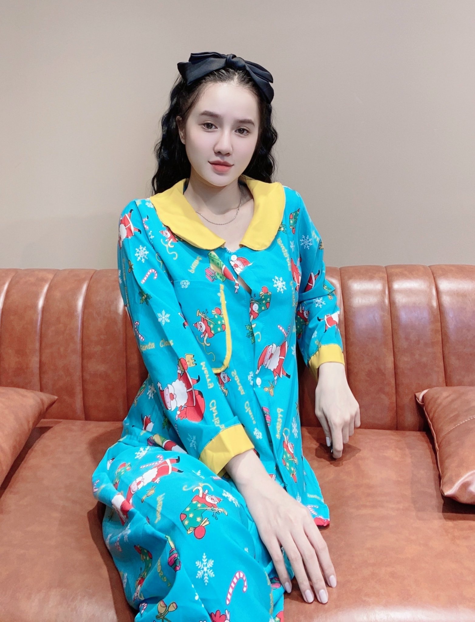 [Sale thời trang] Set bộ quần áo nữ ,Bộ đồ ngủ tay dài vải dày dặn mặc ấm,Pijama nữ kiểu dáng tiểu thư vải lụa hàn xịn co giãn nhẹ dưới 56kg