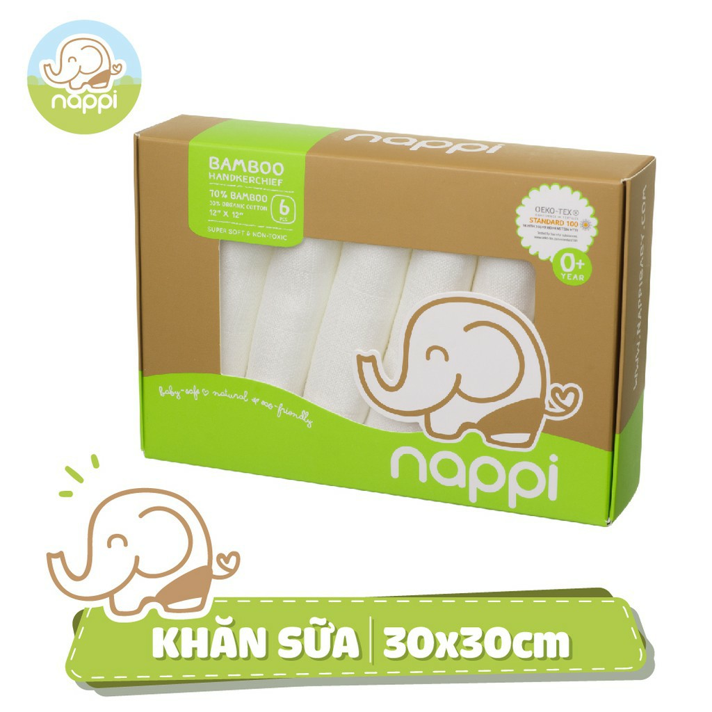 [Chính hãng]. Khăn sữa sợi tre Nappi (6 chiếc/ hộp)