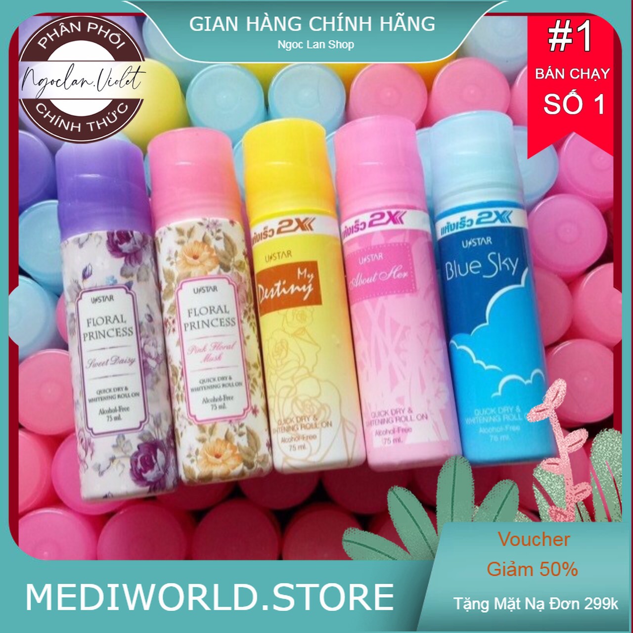 Lăn Khử Mùi Trắng Da 2X Ustar Thái Lan 75ml