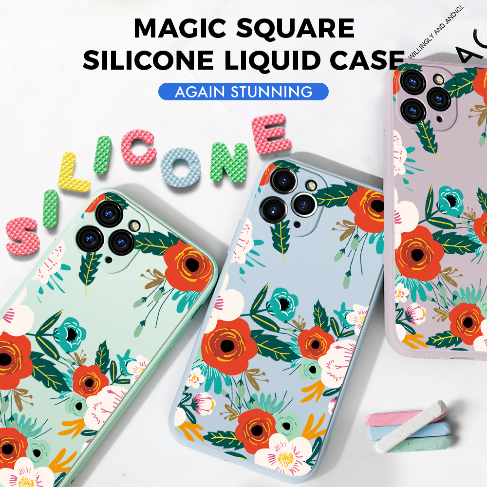 For Samsung Note8 Back Cover Flowers Print Phone Case Multicolor Liquid Silicone Mobile Cover. 