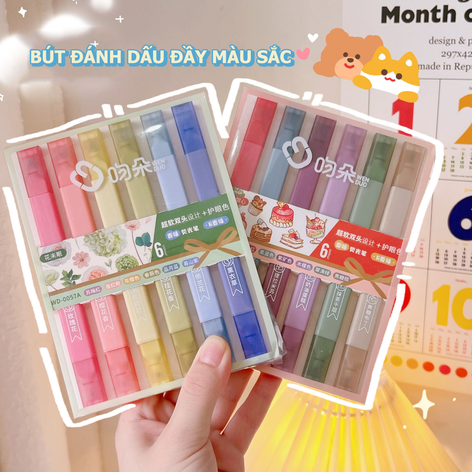 (6 pcs/hộp) Set 6 bút dạ quang, bút đánh dấu, highlight