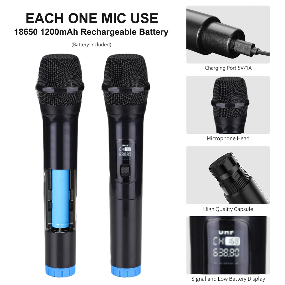 Mic-rô không dây năng động cầm tay micro Micro karaoke mic với Receiver sạc cho tiệc cưới Nhà thờ Câu lạc bộ