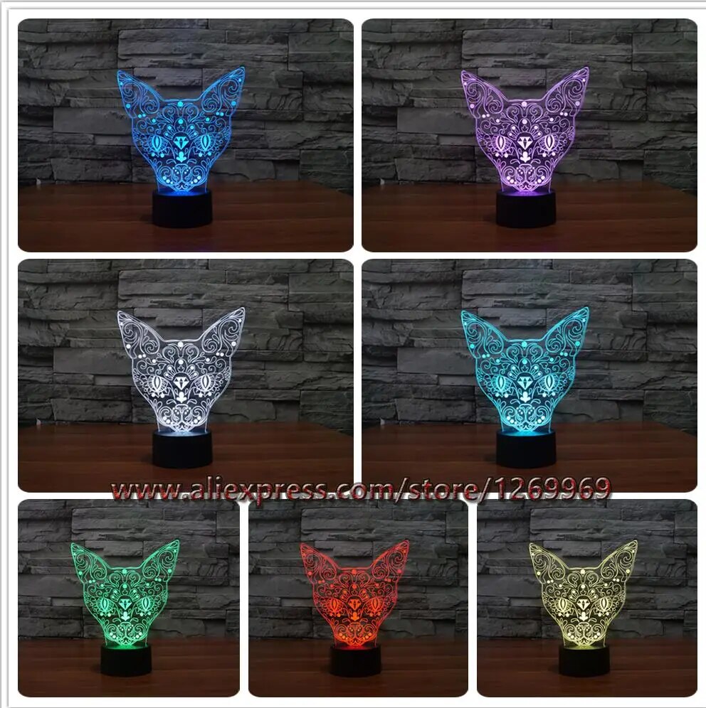 NEW Mysterious Animal Cat Stag 3D USB RC Lamp 7 Colors Change Illusion