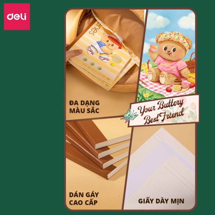 Vở Kẻ Ngang Deli BUTTER BEAR 80 Trang Vở Học Sinh Ghi Chép Đa Dạng Mẫu Mã Cấp 2 3 Đại Học Làm Quà Tặng Đồ Dùng Học Tập - Hình ảnh 4