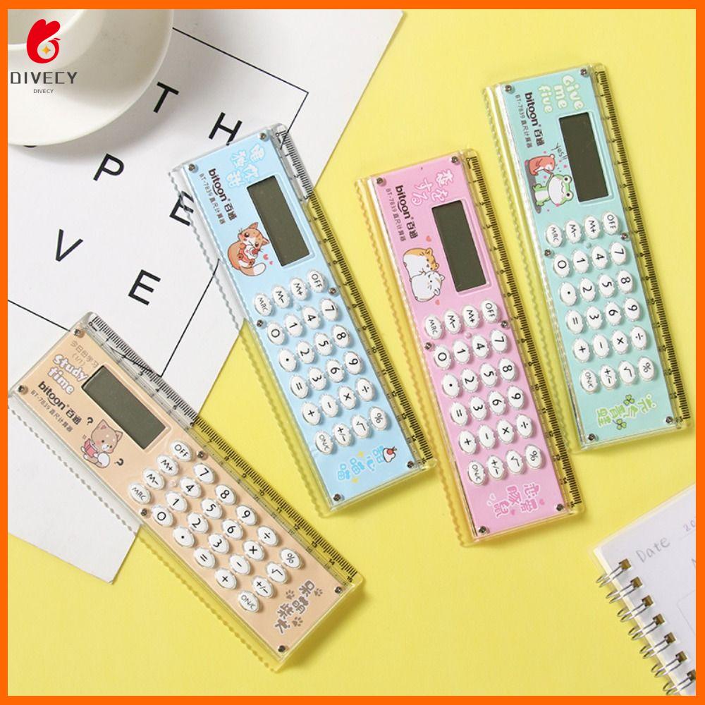 DIVECY Mini Thước thẳng Siêu mỏng Có máy tính Dụng cụ vẽ Di động Văn phòng phẩm Máy duỗi tóc Trường học văn phòng