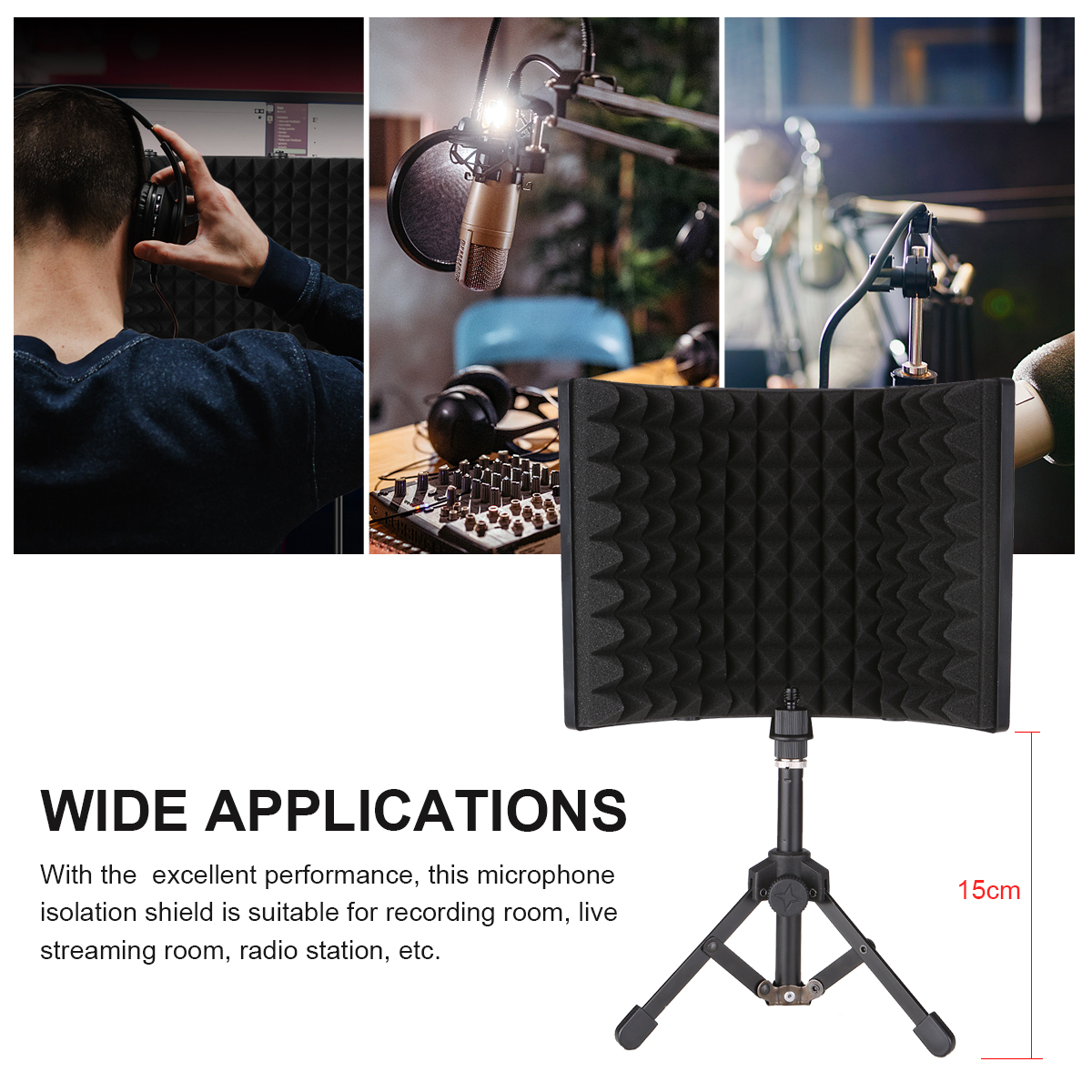 Micro cách ly màn hình với mật độ cao hấp thụ miếng bọt biển 3-bảng điều khiển có thể gập lại kính chắn gió mini bảng màn chắn gió cách âm bìa cho ghi âm âm thanh phòng thu hấp thụ Thiết bị ghi âm với đứng