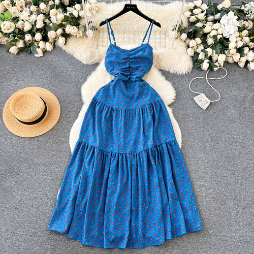 Beach Resort Beach Skirt Long Skirt Slim Fit Open Back Suspended Dress Women's Fragmented Flower One Shoulder Dress