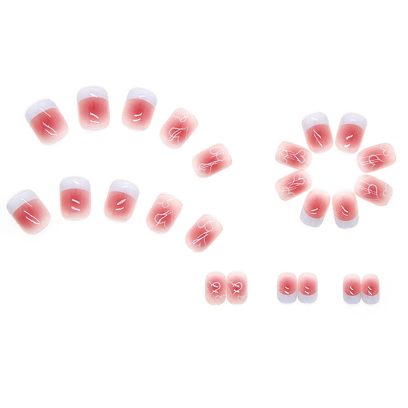 Bộ 24 móng tay giả hồng tim viền trắng💖💖 SẴN KEO DÁN 💖💖