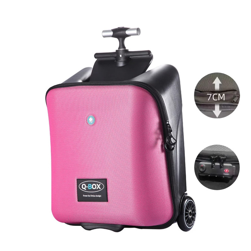 QBOX Kids Ride-On Luggage , Rideable Travel Suitcase with Pull Rod