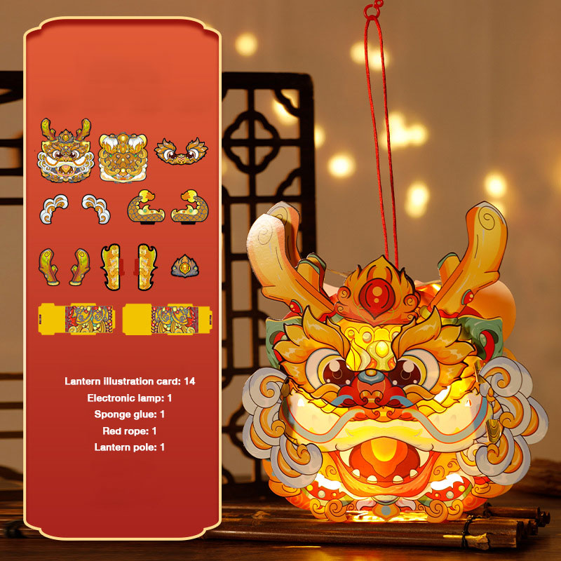 Hand lantern Spring Festival DIY material pack children's cartoon dragon lantern lantern glow