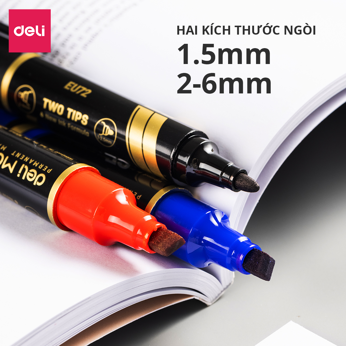 Bút lông dầu dạ viết đĩa CD hai đầu - bút đánh dấu không xóa được Deli - mực xanh đen đỏ cao cấp tiện dụng- EU72 - Hình ảnh 4